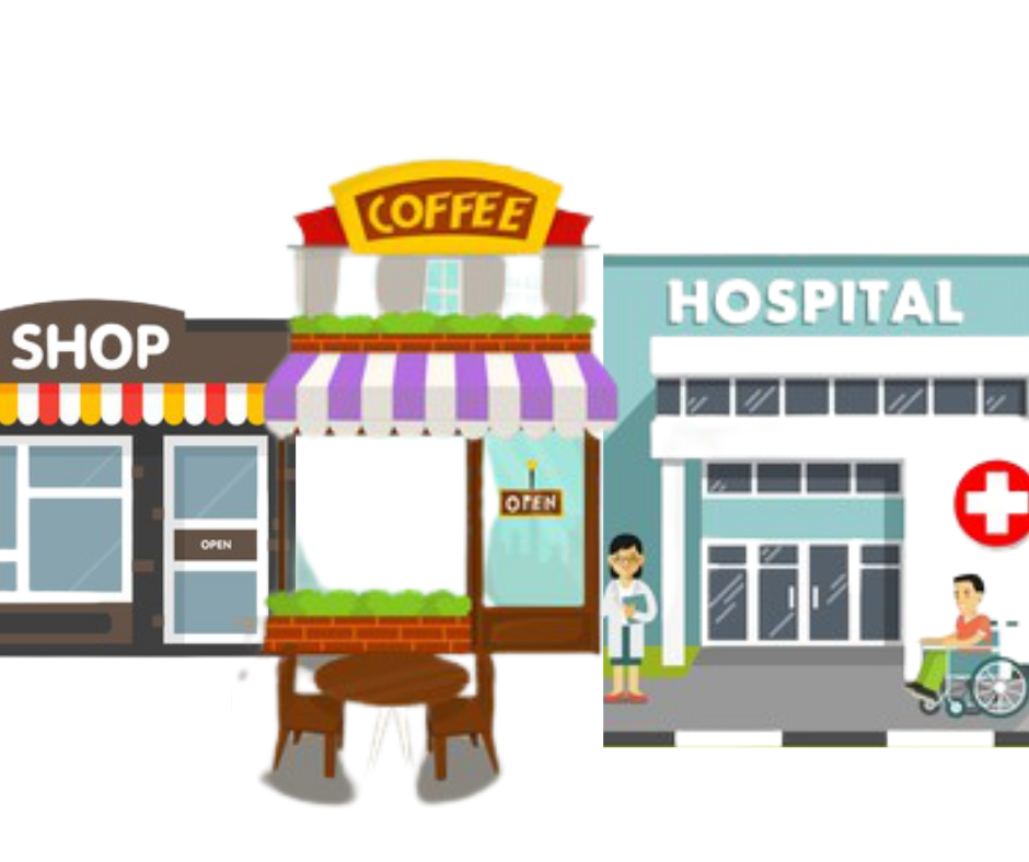 18. There is a shop between the hospital and café.
